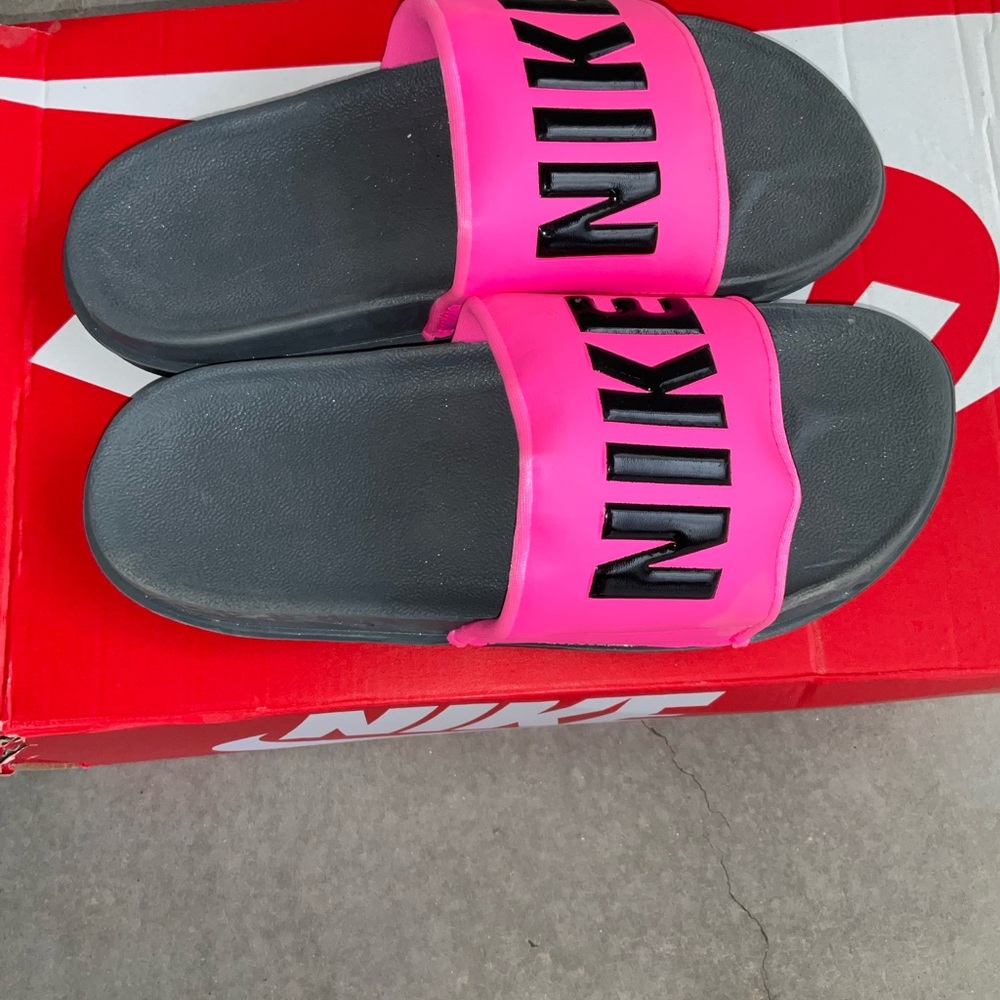 Nike Pink and Black Slides